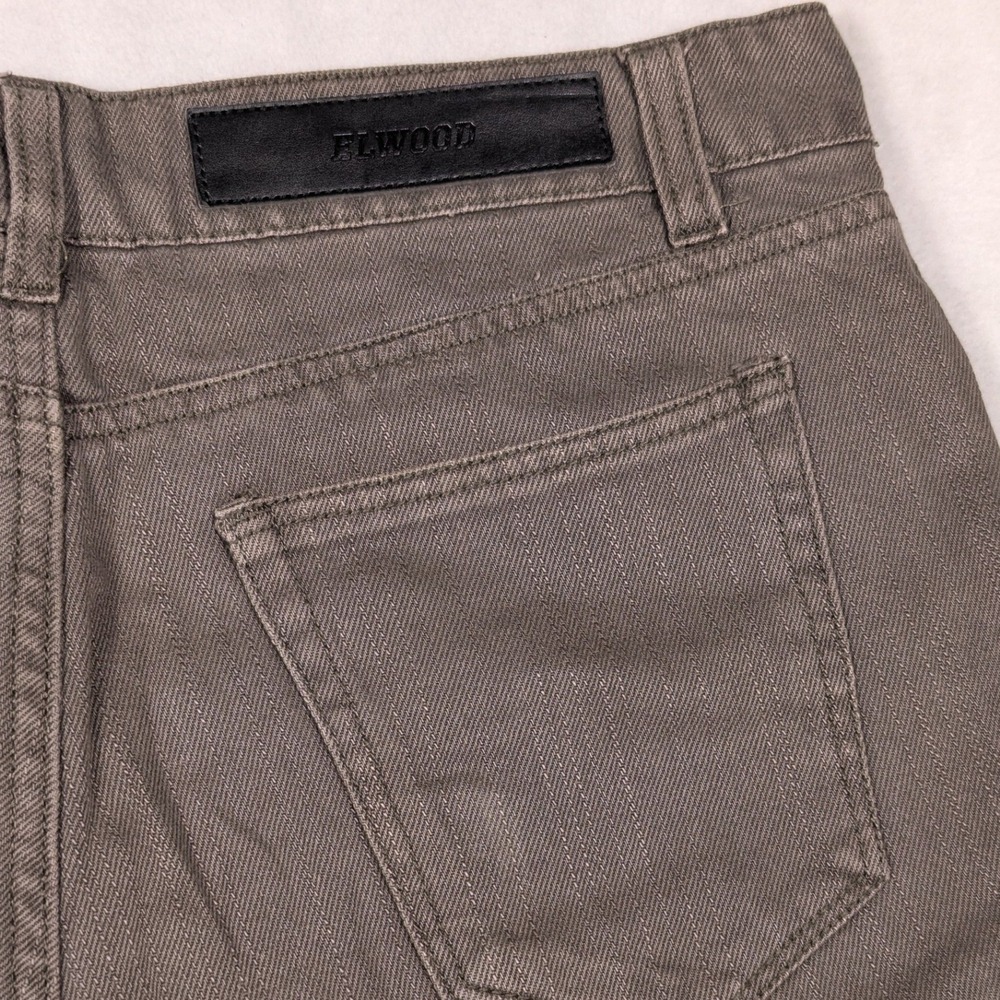 Elwood Mens Slim Moto Jeans Charcoal Brown Ankle Zip Paneled Cotton Size 30